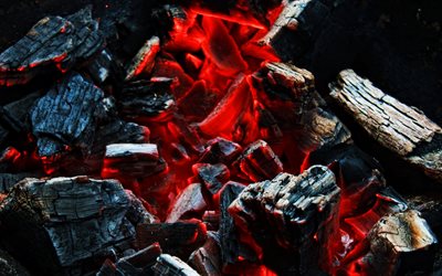 gl&#246;dande kol, eld, makro, brand texturer, tr&#228;kol texturer, &#246;ppen spis, bakgrund med kol, brand bakgrund, tr&#228;kol