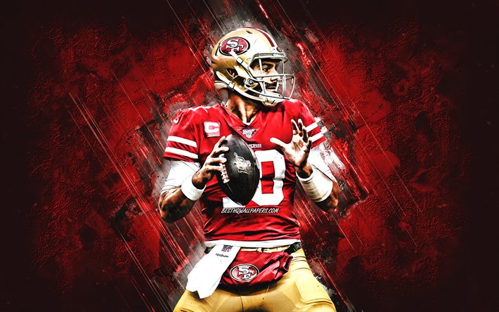 Jimmy Garoppolo, NFL, San Francisco 49ers, American football, National Football League, red stone background, USA, portrait
