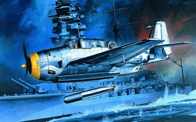 Grumman TBF Avenger, obras de arte, torpedo bombarderos, aviones de ataque, el Ej&#233;rcito Americano, NOS Marina de guerra, aviones de combate, Ej&#233;rcito de los EEUU