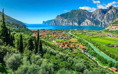 Lake Garda, 4k, italian cities, HDR, beautiful nature, Italy, summer, Europe