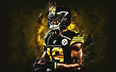 JuJu Smith Schuster, Pittsburgh Steelers, NFL, American football, yellow stone background, John Sherman Smith-Schuster, National Football League