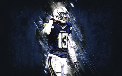 Keenan Allen, Los Angeles Chargers, NFL, American football, portrait, blue stone background, National Football League, USA