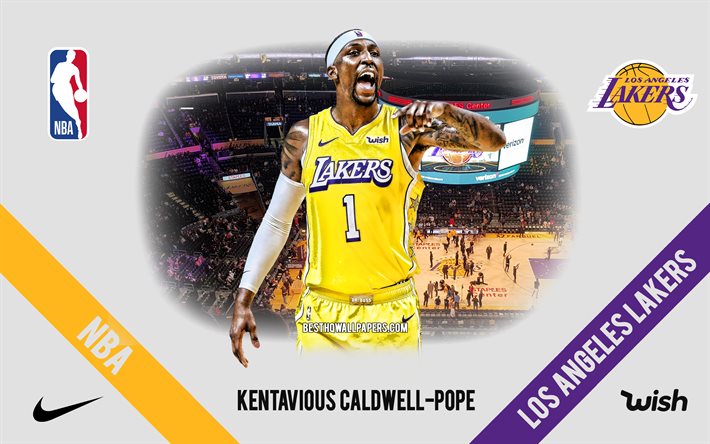 Kentavious Caldwell-Pope, Los Angeles Lakers, American Basketball Player, NBA, portrait, USA, basketball, Staples Center, Los Angeles Lakers logo