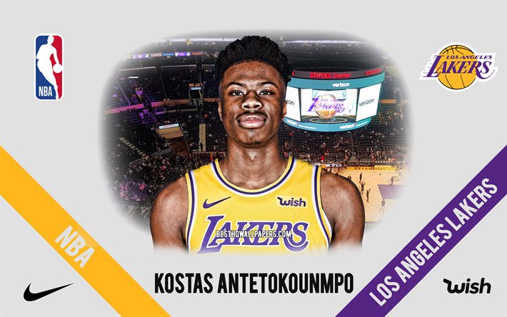 Kostas Antetokounmpo, Los Angeles Lakers, Greek Basketball Player, NBA, portrait, USA, basketball, Staples Center, Los Angeles Lakers logo
