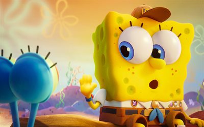 Il Film di SpongeBob, la Spugna di corsa, e il 2020, 4k, poster, promozionale, materiali, SpongeBob SquarePants, i personaggi principali