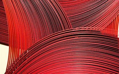 rosso astratto onde, 4k, 3D arte, arte astratta, ondulata rossa sfondo, astratto onde, creativo, rosso, sfondi, onde texture, 3D, onde