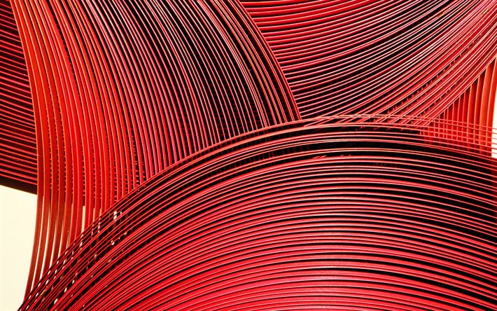 赤抽象波, 4k, 3Dアート, 抽象画美術館, 赤波背景, 抽象波, 創造, 赤の背景, 波織, 赤3D波
