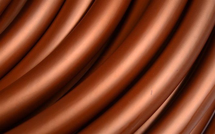 copper wires, macro, metal waves texture, copper wire, background with copper, 3D textures, metal textures