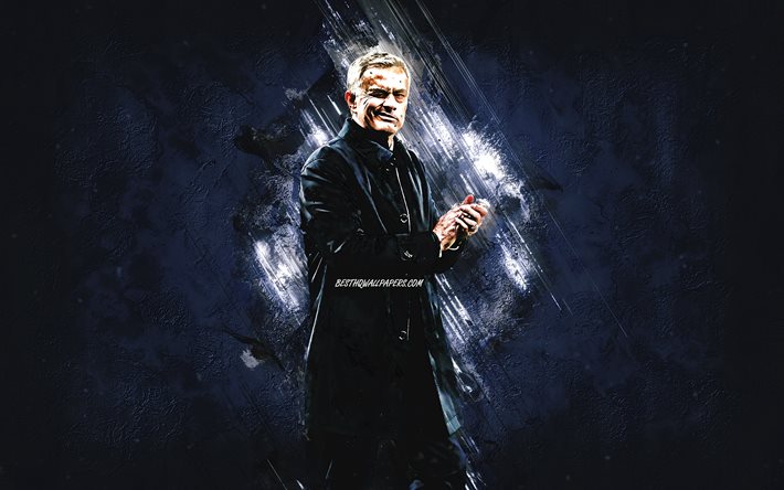 Jose Mourinho, il Tottenham Hotspur, portoghese allenatore, ritratto, pietra blu di sfondo, la Premier League, Inghilterra, calcio