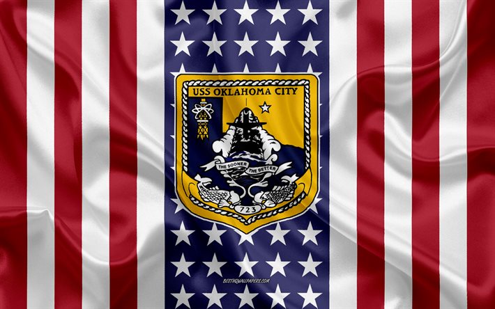 USS Oklahoma City Emblem, SSN-723, Amerikanska Flaggan, US Navy, USA, USS Oklahoma City Badge, AMERIKANSKA krigsfartyg, Emblem av USS Oklahoma City