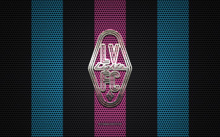 Las Vegas Lights FC logo, American soccer club, metal emblem, pink-blue metal mesh background, Las Vegas Lights FC, USL, Las Vegas, Nevada, USA, soccer