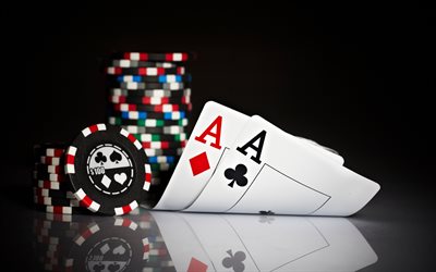 Pair, poker, pair of aces, casino chips, playing cards, aces, casino concepts