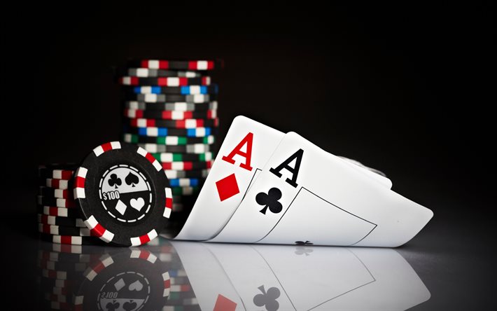 paar, poker, asse, casino-chips, spielkarten, kasino, konzepte