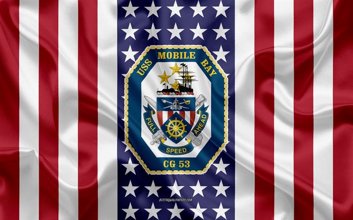 USS Mobile Bay Emblem, CG-53, American Flag, US Navy, USA, USS Mobile Bay Badge, US warship, Emblem of the USS Mobile Bay