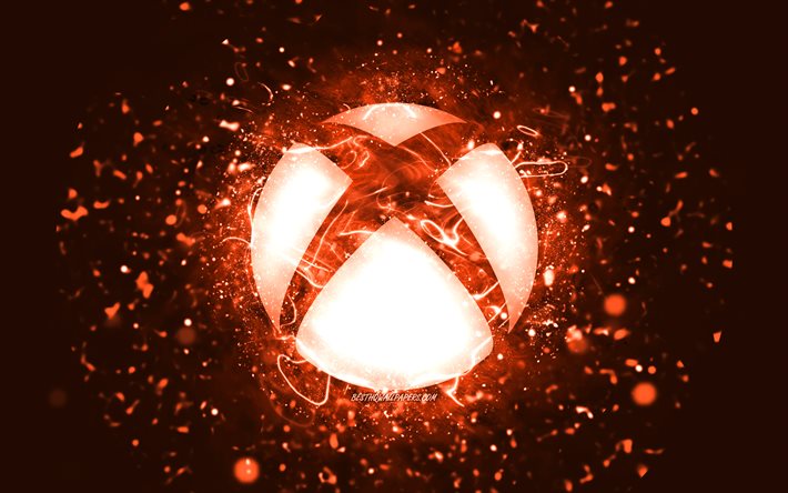 Xbox orange logo, 4k, orange neon lights, creative, orange abstract background, Xbox logo, OS, Xbox