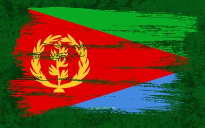 4k, bandiera dell&#39;Eritrea, bandiere del grunge, paesi africani, simboli nazionali, pennellata, bandiera eritrea, arte grunge, Africa, Eritrea