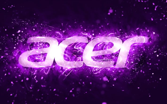 Acer violetti logo, 4k, violetit neonvalot, luova, violetti abstrakti tausta, Acer-logo, tuotemerkit, Acer