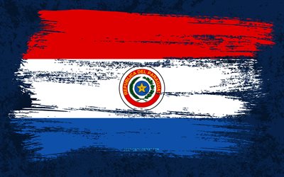 4k, Flag of Paraguay, grunge flags, South American countries, national symbols, brush stroke, Paraguayan flag, grunge art, Paraguay flag, South America, Paraguay