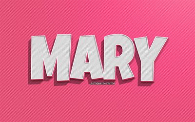 Mary, pink lines background, wallpapers with names, Mary name, female names, Mary greeting card, line art, picture with Mary name