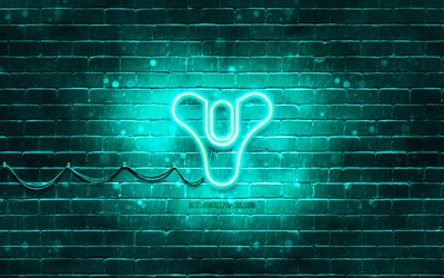 Destiny turquoise logo, 4k, turquoise brickwall, Destiny logo, games brands, Destiny neon logo, Destiny