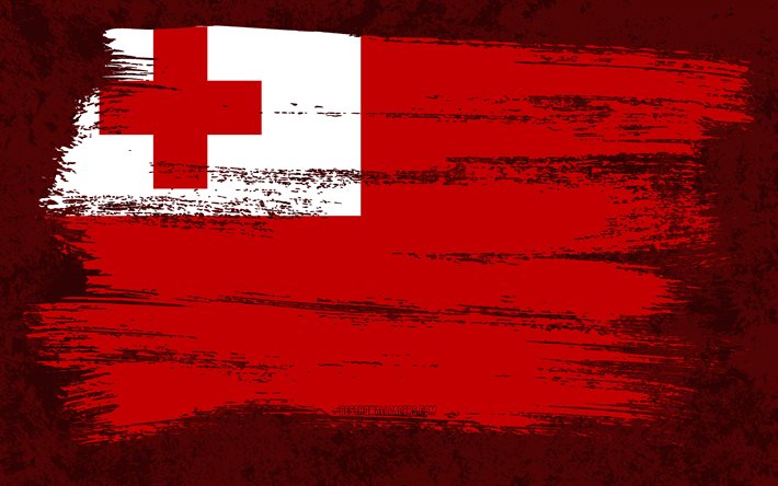 4k, Bandiera di Tonga, Bandiere grunge, Paesi dell&#39;Oceania, Simboli nazionali, pennellata, Arte grunge, Oceania, Tonga