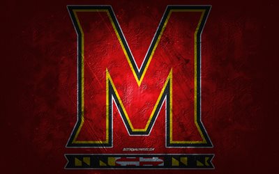 Maryland Terrapins, time de futebol americano, fundo vermelho, logotipo do Maryland Terrapins, arte do grunge, NCAA, futebol americano, EUA, emblema do Maryland Terrapins