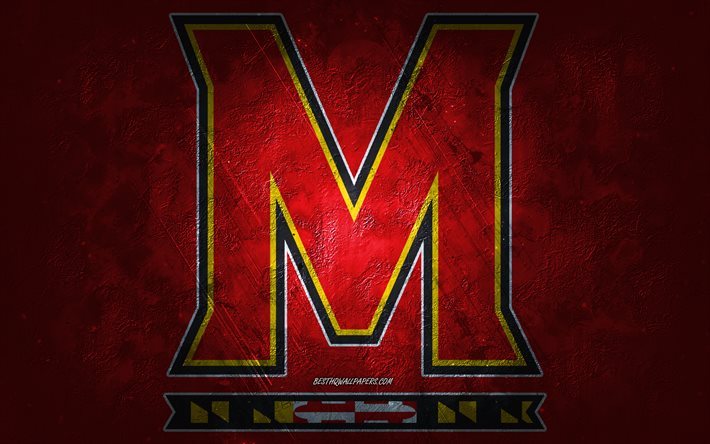 maryland terrapins, american football team, roter hintergrund, maryland terrapins logo, grunge art, ncaa, american football, usa, maryland terrapins emblem
