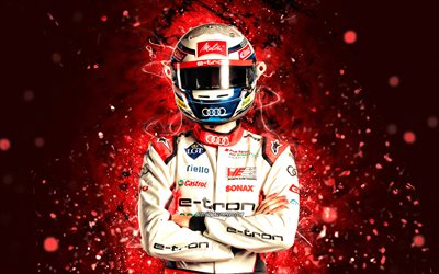 Rene Rast, 4K, red neon lights, german racing drivers, Abt Sportsline, Formula E, fan art, Rene Rast 4K