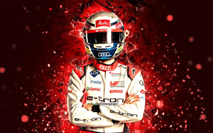Rene Rast, 4K, n&#233;ons rouges, pilotes de course allemands, Abt Sportsline, Formule E, fan art, Rene Rast 4K