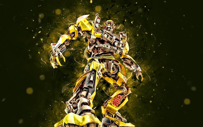 ratsche, 4k, gelbe neonlichter, transformatoren, kreativ, autobot, optimus prime transformer, ratsche 4k