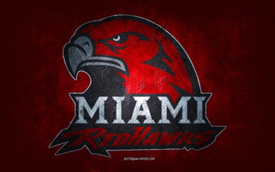 Miami RedHawks, time de futebol americano, fundo vermelho, logotipo do Miami RedHawks, arte do grunge, NCAA, futebol americano, EUA, emblema do Miami RedHawks