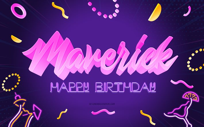 Grattis p&#229; f&#246;delsedagen Maverick, 4k, Purple Party Background, Maverick, kreativ konst, Happy Maverick f&#246;delsedag, Madeline namn, Maverick f&#246;delsedag, F&#246;delsedagsfest bakgrund