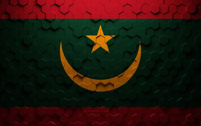 Drapeau de la Mauritanie, art en nid d&#39;abeille, drapeau des hexagones de la Mauritanie, Mauritanie, art des hexagones 3D, drapeau de la Mauritanie
