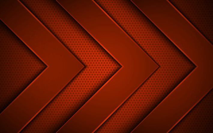 orange metallpfeile, 4k, kreativ, 3d-pfeile, orange metallgitter hintergrund, orange pfeile, hintergrund mit pfeilen, pfeile konzepte, pfeile