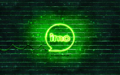 IMO green logo, 4k, green brickwall, IMO logo, messengers, IMO neon logo, IMO