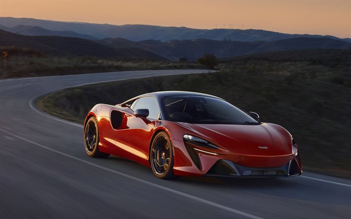McLaren Artura, 2022, front view, red sports coupe, new red Artura, British supercars, McLaren