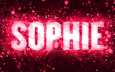 Happy Birthday Sophie, 4k, pink neon lights, Sophie name, creative, Sophie Happy Birthday, Sophie Birthday, popular american female names, picture with Sophie name, Sophie
