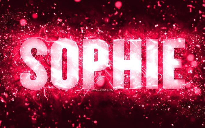 Joyeux anniversaire Sophie, 4k, n&#233;ons roses, nom de Sophie, cr&#233;atif, Sophie joyeux anniversaire, anniversaire de Sophie, noms f&#233;minins am&#233;ricains populaires, photo avec le nom de Sophie, Sophie