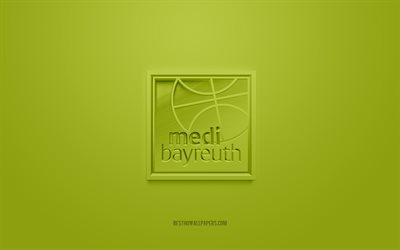 Medi Bayreuth, creative 3D logo, green background, BBL, 3d emblem, German Basketball Club, Basketball Bundesliga, Bayreuth, Germany, 3d art, basketball, Medi Bayreuth 3d logo