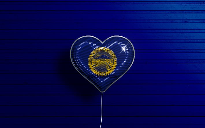 Jag &#228;lskar Tacoma, Washington, 4k, realistiska ballonger, bl&#229; tr&#228;bakgrund, amerikanska st&#228;der, Tacoma flagga, ballong med flagga, Tacoma, USA st&#228;der