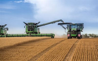 John Deere S690i, John Deere 9620RX, 4k, combine harvester, 2021 combines, wheat harvest, 2021 tractors, harvesting concepts, agriculture concepts, John Deere
