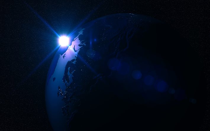 4k, Earth from space, stars, galaxy, Earth, digital art, night, sci-fi, universe, NASA, planets, Europe from space, Asia from space