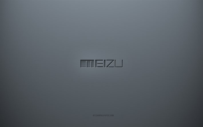 Meizu-logo, harmaa luova tausta, Meizun tunnus, harmaa paperin rakenne, Meizu, harmaa tausta, Meizu 3d -logo