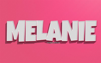 Melanie, pink lines background, wallpapers with names, Melanie name, female names, Melanie greeting card, line art, picture with Melanie name