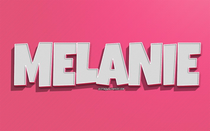 Melanie, vaaleanpunaiset viivat tausta, taustakuvat nimill&#228;, Melanie-nimi, naisten nimet, Melanie-onnittelukortti, rivitaide, kuva Melanie-nimell&#228;