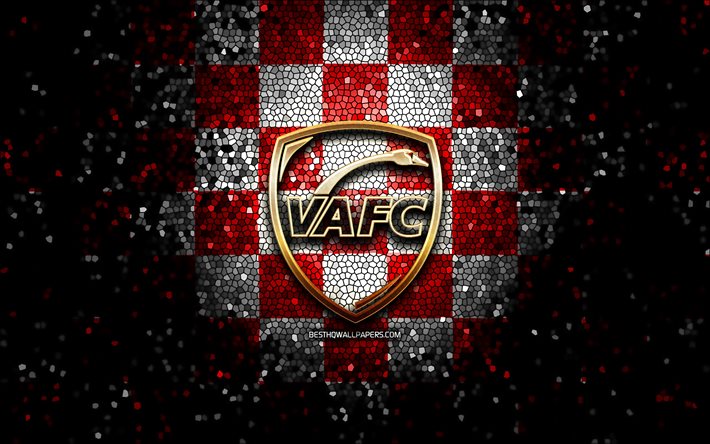 Valenciennes FC, logotipo de glitter, Ligue 2, fundo vermelho branco quadrimed, futebol, clube de futebol franc&#234;s, logotipo Valenciennes, mosaico art, VAFC, FC Valenciennes