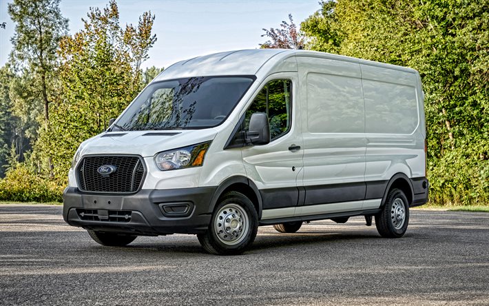 2021, Ford Transit, 4k, vista frontale, esterno, Full-Size Cargo Van, nuovo transit bianco, auto americane, Ford