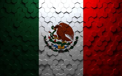 Drapeau du Mexique, art de nid d’abeille, indicateur hexagonaux du Mexique, Mexique, art 3d hexagones, drapeau du Mexique
