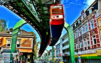 Wuppertal Suspension Railway, HDR, Wuppertal, cityscapes, summer, german cities, Europe, Germany, he Wuppertaler Schwebebahn, Cities of Germany, Wuppertal Germany