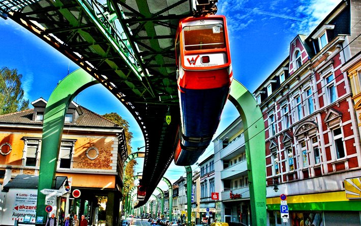 Wuppertal Suspension Railway, HDR, Wuppertal, kaupunkikuvat, kes&#228;, Saksan kaupungit, Eurooppa, Saksa, wuppertaler Schwebebahn, Wuppertal Saksa